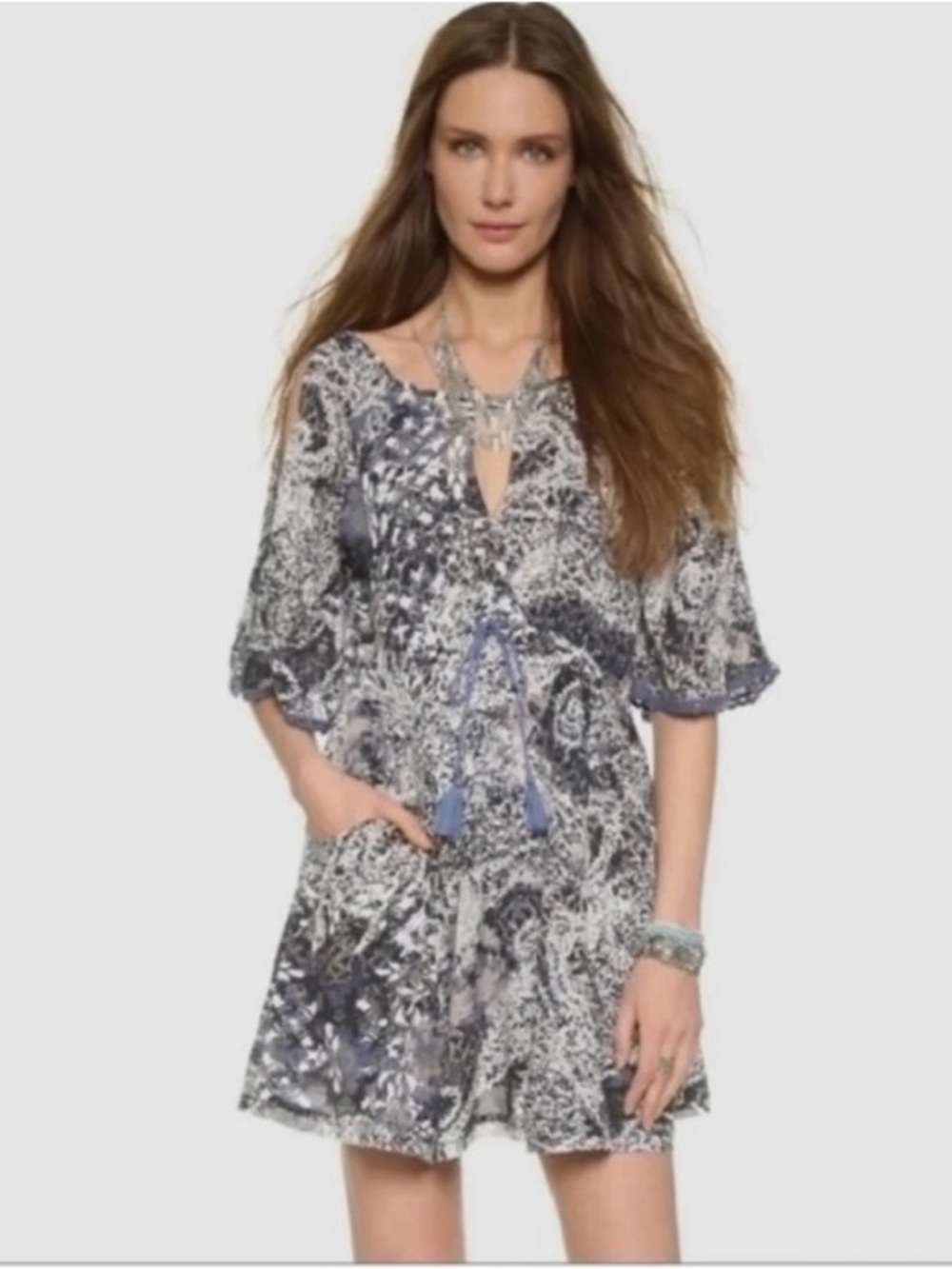 Free People Love Birds cold shoulder paisley print mini dress boho summer Small